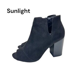 Apt 9 Black Faux Suede 3.5” Block Heeled Open Toe Fall Booties-Women 7.5M-Casual